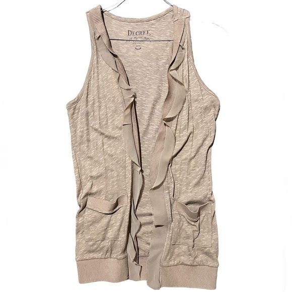 Womens Decree Open Sleeveless Ruffle Cardigan with pockets Size Medium Boho Chic - Picture 2 of 6